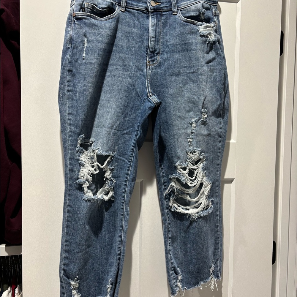 Judy Blue Distressed Boyfriend Jeans Straight Fit, Size 16W